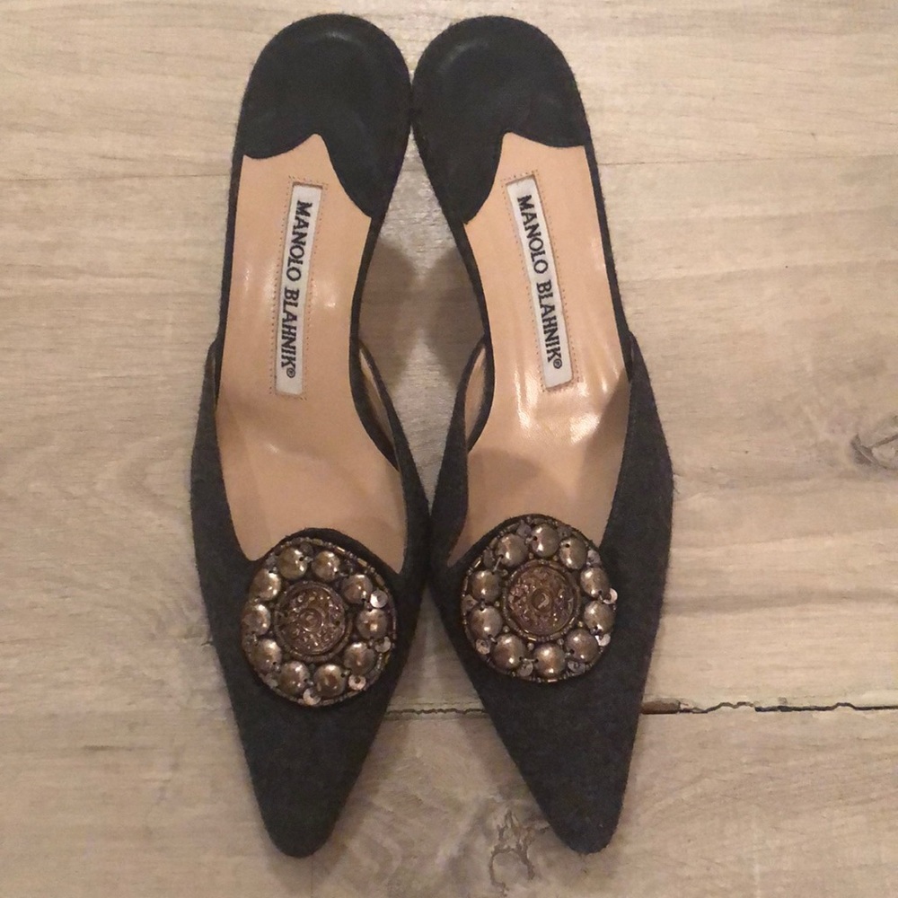 Manolo Blahnik Gray Wool Slides